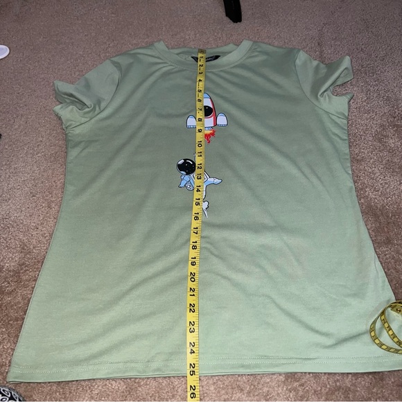 Sage Green T-Shirt with Astronaut and Rocket - Picture 3 of 4